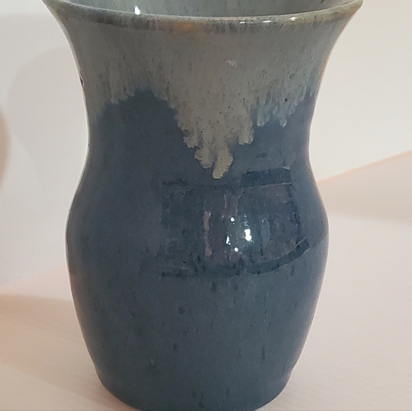 VTG Studio Art Drip Glaze Pottery Bud Vase Signed 1999 90s Blue Denim 5" - Picture 4 of 6